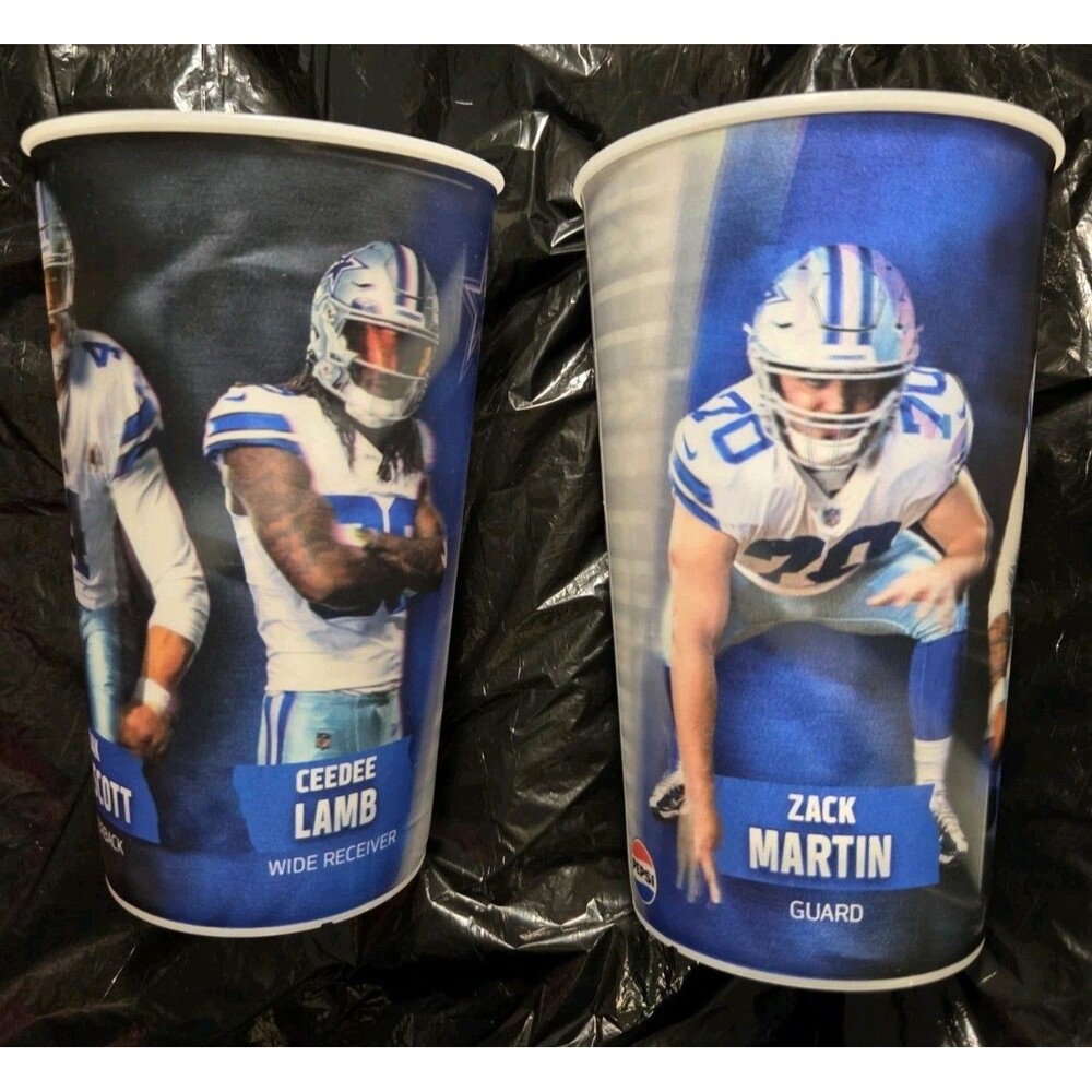 Lot Of 2 Dallas Cowboys Stadium 3D Cups Martin Lamb Prescott Pepsi Dr Pepper